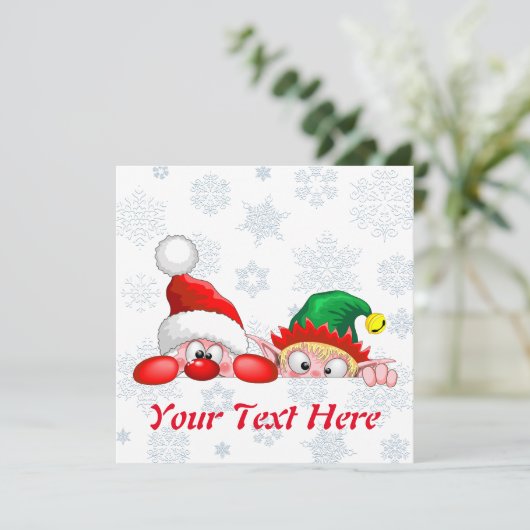 Santa en Elf Cute en grappige tekenaars die naar d Bedankkaart (Staand voorkant)