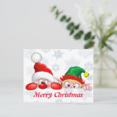Santa en Elf Cute en grappige tekenaars die naar d Briefkaart (Staand voorkant)