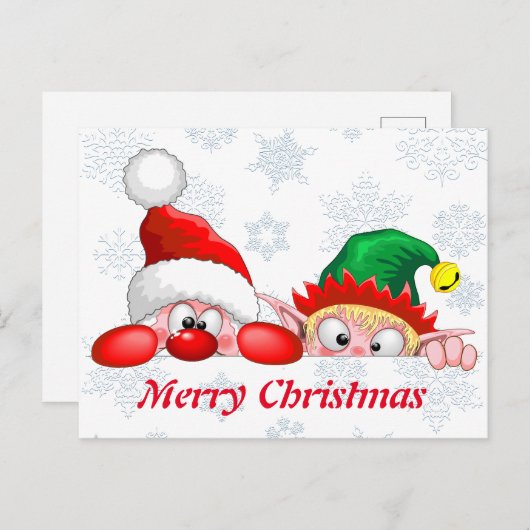 Santa en Elf Cute en grappige tekenaars die naar d Briefkaart (Voorkant / Achterkant)