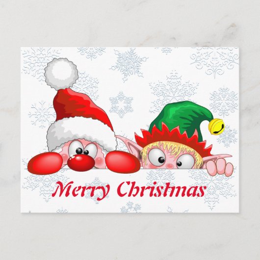 Santa en Elf Cute en grappige tekenaars die naar d Briefkaart (Voorkant)