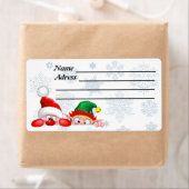 Santa en Elf Cute en grappige tekenaars die naar d Etiket (Insitu)