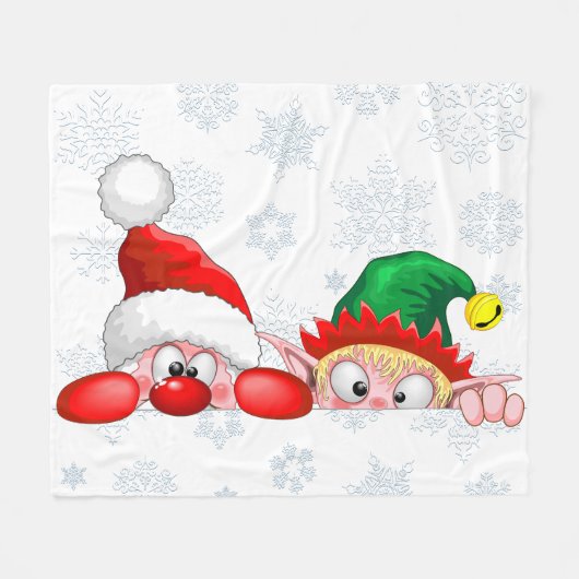 Santa en Elf Cute en grappige tekenaars die naar d Fleece Deken (Voorkant (Horizontaal))