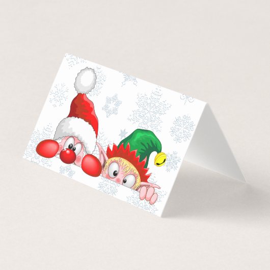 Santa en Elf Cute en grappige tekenaars die naar d Kaart (Voorkant)