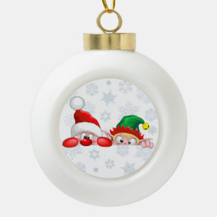 Santa en Elf Cute en grappige tekenaars die naar d Keramische Bal Ornament