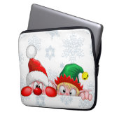 Santa en Elf Cute en grappige tekenaars die naar d Laptop Sleeve (Voorkant Links)