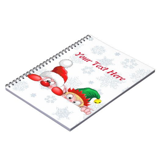 Santa en Elf Cute en grappige tekenaars die naar d Notitieboek (Linkerzijde)