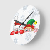 Santa en Elf Cute en grappige tekenaars die naar d Ronde Klok (Hoek)