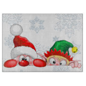 Santa en Elf Cute en grappige tekenaars die naar d Snijplank (Voorkant)
