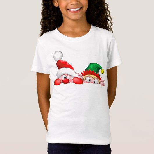 Santa en Elf Cute en grappige tekenaars die naar d T-shirt (Voorkant)