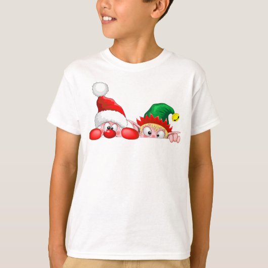 Santa en Elf Cute en grappige tekenaars die naar d T-shirt (Voorkant)