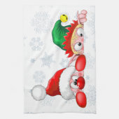 Santa en Elf Cute en grappige tekenaars die naar d Theedoek (Verticaal)