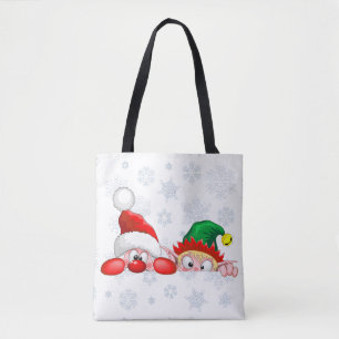 Santa en Elf Cute en grappige tekenaars die naar d Tote Bag