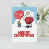 Santa en Elf Funny Cartoon Bedankkaart (Staand voorkant)