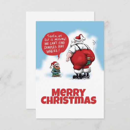 Santa en Elf Funny Cartoon Bedankkaart (Voorkant / Achterkant)