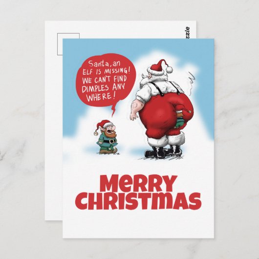 Santa en Elf Funny Cartoon Briefkaart (Voorkant / Achterkant)