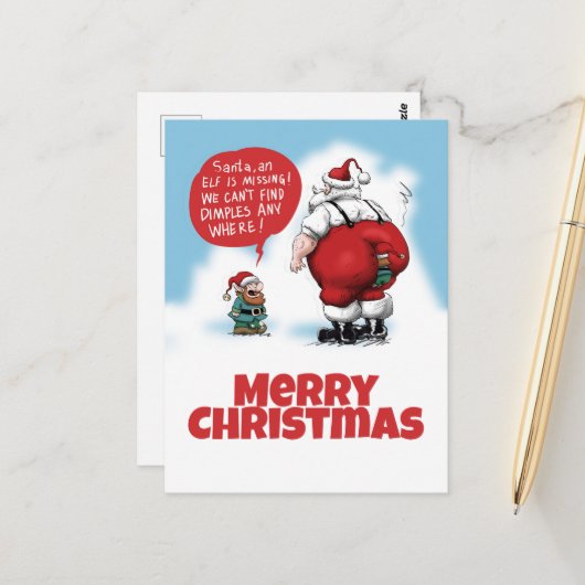 Santa en Elf Funny Cartoon Briefkaart (Voorkant / Achterkant in situ)