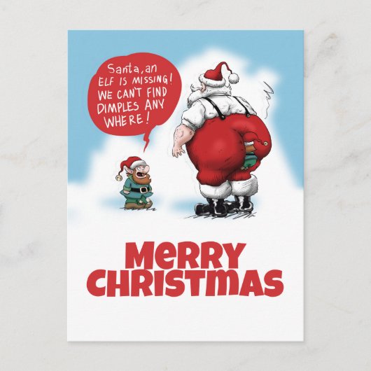 Santa en Elf Funny Cartoon Briefkaart (Voorkant)