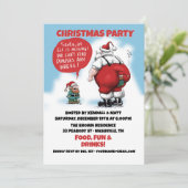 Santa en Elf Funny Cartoon Kaart (Staand voorkant)