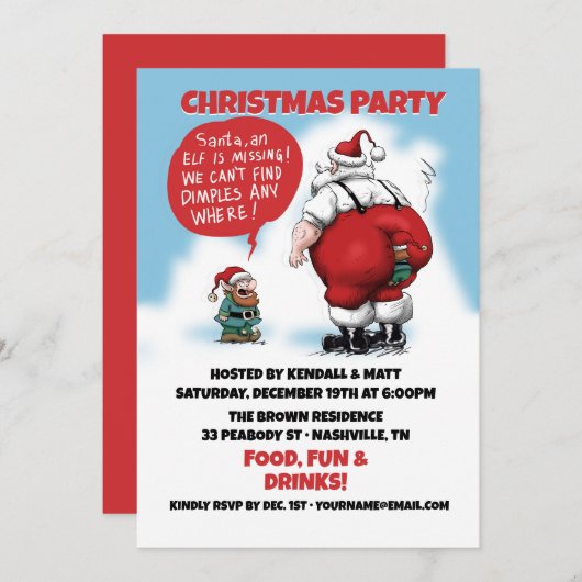 Santa en Elf Funny Cartoon Kaart (Voorkant / Achterkant)