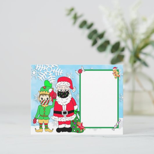 Santa en Elf in Facemask Brief van Santa Blank Feestdagenkaart (Staand voorkant)