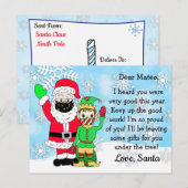 Santa en Elf in Facemask Brieven aan Kind Feestdagenkaart (Voorkant / Achterkant)
