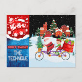 Santa en Elf's Snowy Bike Ride Vakantie Briefkaart (Voorkant)