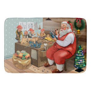 Santa en Elves die speelgoed maken   Kerstmis Badmat