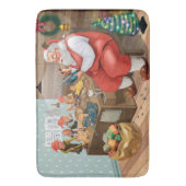 Santa en Elves die speelgoed maken | Kerstmis Badmat (Voorkant Verticaal)