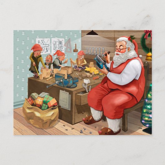 Santa en Elves die speelgoed maken | Kerstmis Briefkaart (Voorkant)