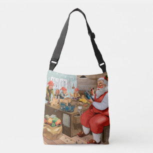 Santa en Elves die speelgoed maken   Kerstmis Crossbody Tas