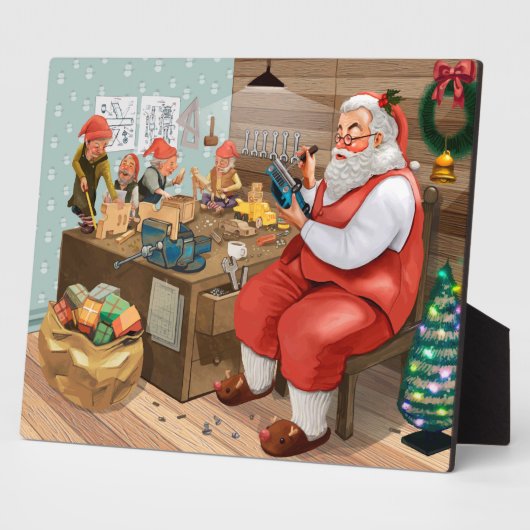 Santa en Elves die speelgoed maken | Kerstmis Fotoplaat (Zijkant)