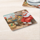 Santa en Elves die speelgoed maken | Kerstmis Kartonnen Onderzetters (Schuin)