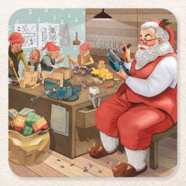 Santa en Elves die speelgoed maken | Kerstmis Kartonnen Onderzetters