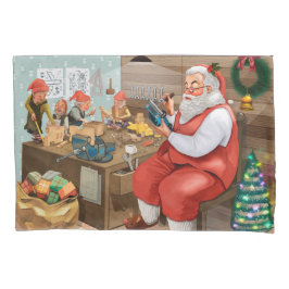 Santa en Elves die speelgoed maken | Kerstmis Kussensloop