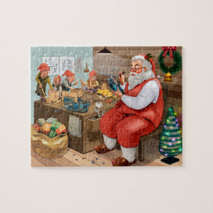Santa en Elves die speelgoed maken   Kerstmis Legpuzzel