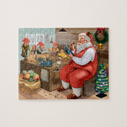 Santa en Elves die speelgoed maken | Kerstmis Legpuzzel (Horizontaal)