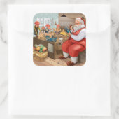 Santa en Elves die speelgoed maken | Kerstmis Vierkante Sticker (Tas)