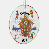 Santa en Elves in Gingerbrood House Comic Design Keramisch Ornament (Rechts)