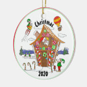 Santa en Elves in Gingerbrood House Comic Design Keramisch Ornament (Links)