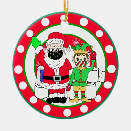 Santa- en Elves-maskers en toiletpapier Keramisch Ornament (Voorkant)