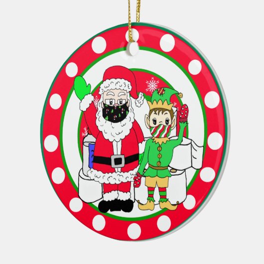 Santa- en Elves-maskers en toiletpapier Keramisch Ornament (Links)