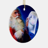 Santa en Ferret Keramisch Ornament (Rechts)
