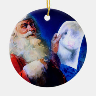 Santa en Ferret Keramisch Ornament