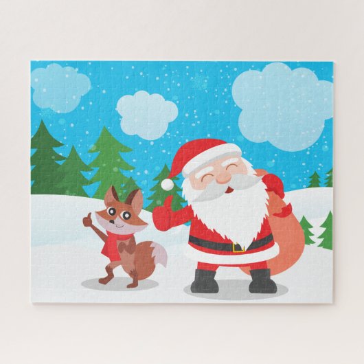 Santa- en Fox-kerstsneuspuzzel Legpuzzel (Horizontaal)