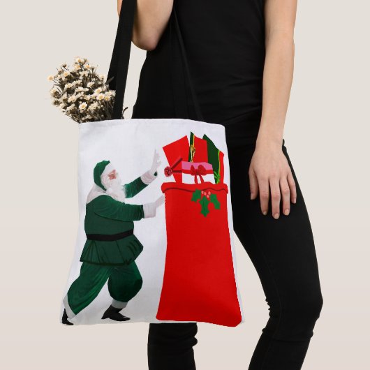 Santa en Gift Sack Canvas tas (Dichtbij)