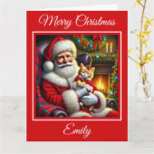 Santa en Ginger Kitten in Red Bow Kaart (Gele Bloem)