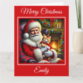 Santa en Ginger Kitten in Red Bow Kaart (Voorkant)