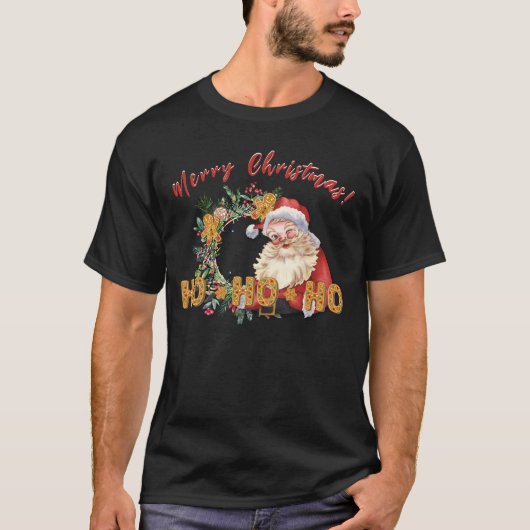  "Santa" en "Gingerbrood" Ho-Ho-Ho Vibrant Print T-shirt (Voorkant)