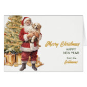 Santa en Golden Retriever Puppy Kerst Kaart (Voorkant Horizontaal)