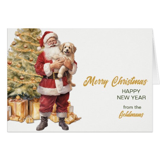 Santa en Golden Retriever Puppy Kerst Kaart (Voorkant Horizontaal)